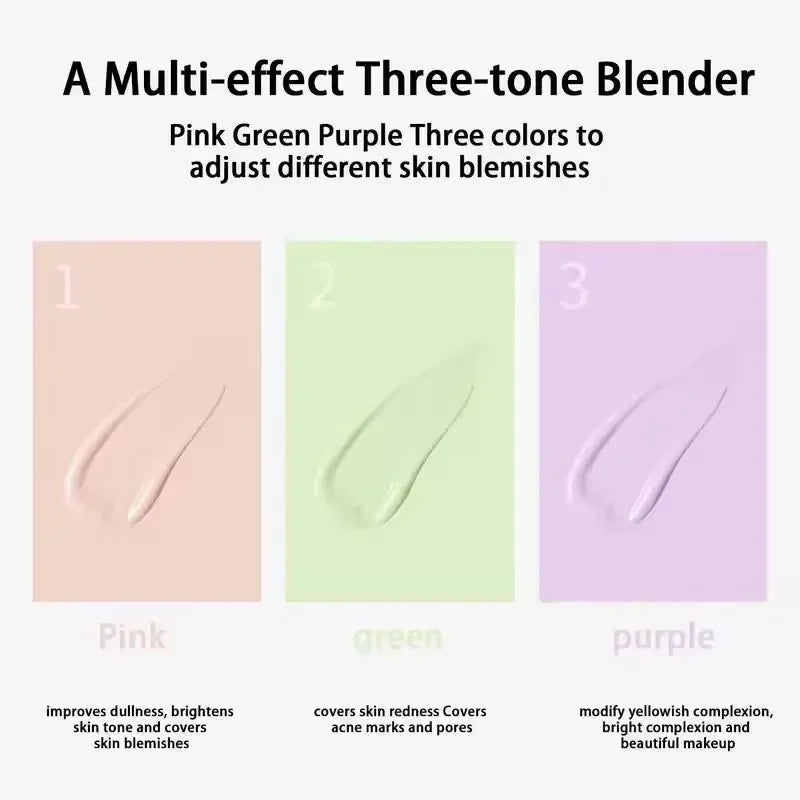 Face Makeup Primer Tri-color Cream Contour Color Isolation Waterproof Makeup Foundation Natural Makeup Base Cream 40g