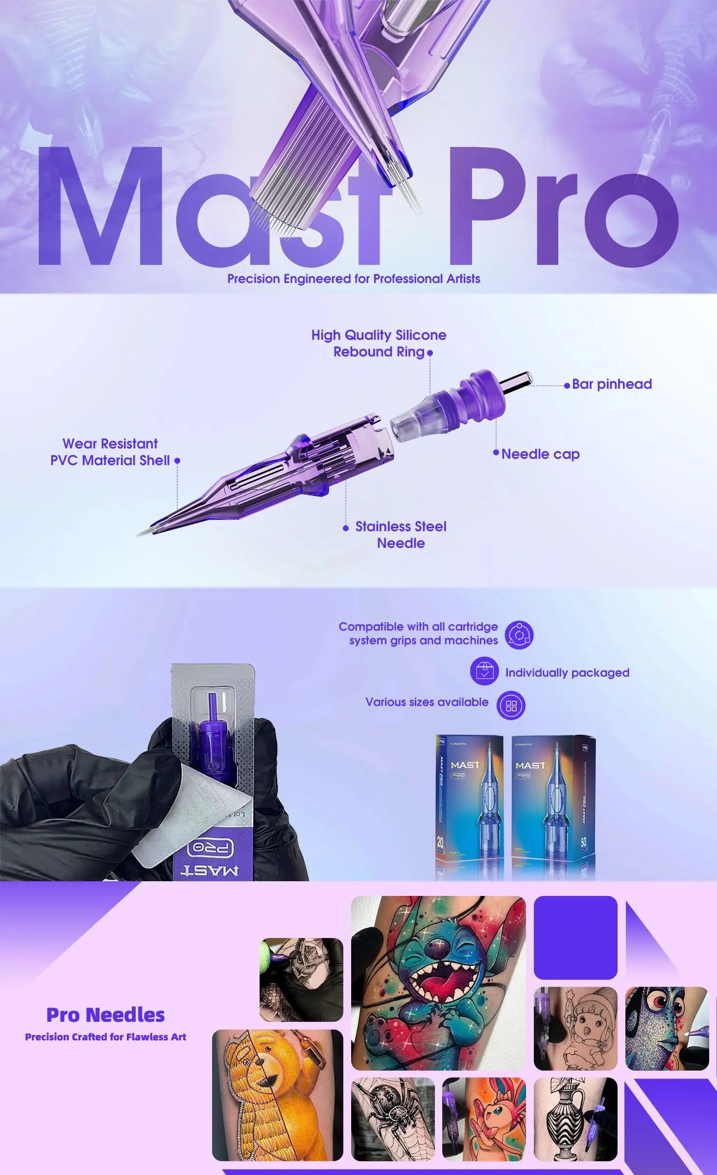 Mast Pro Tattoo Cartridge Needles PMU 1RL 3RL Precision for Tattoo Permanent Makeup Micropigmentation Eyelinver Lips Eyebrows