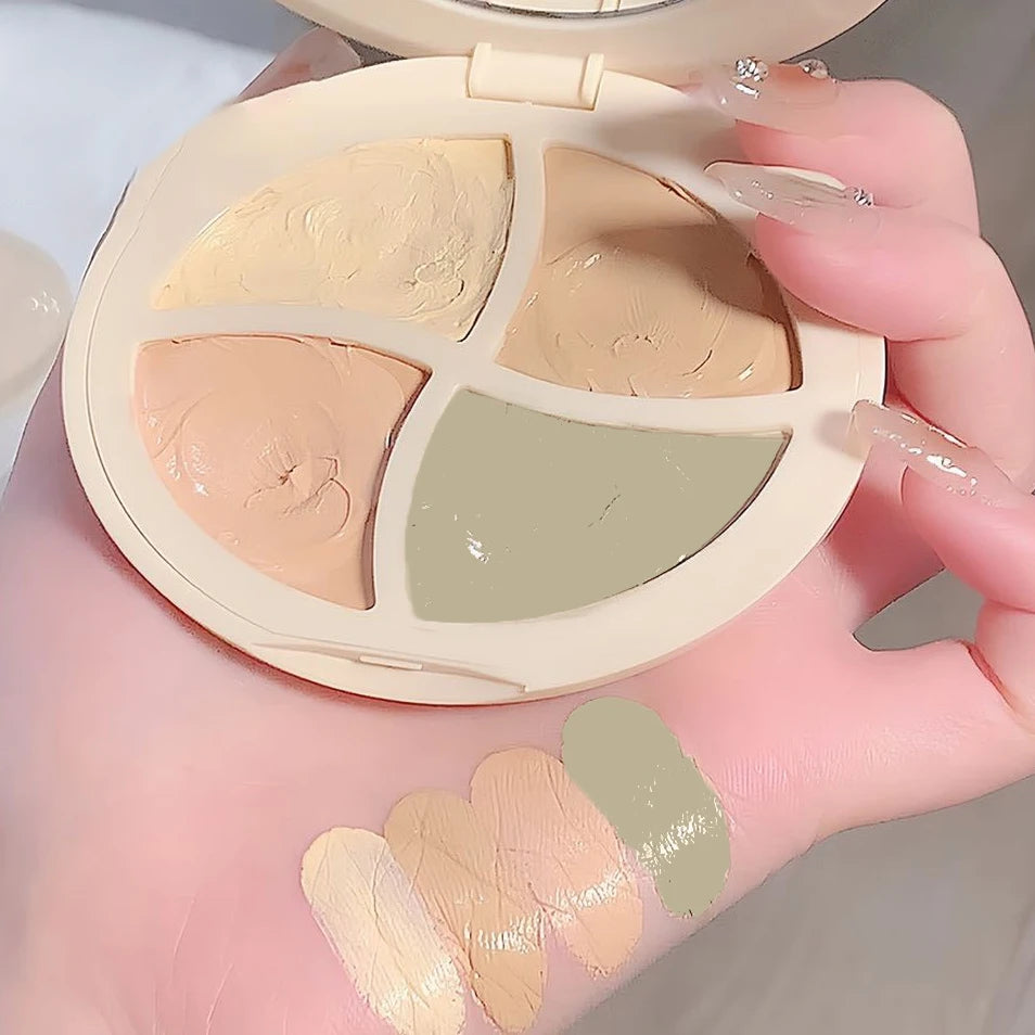 4 in 1 waterproof concealer palette, long-lasting moisturizing natural, creamy texture, covers blemishes/dark circles/acne