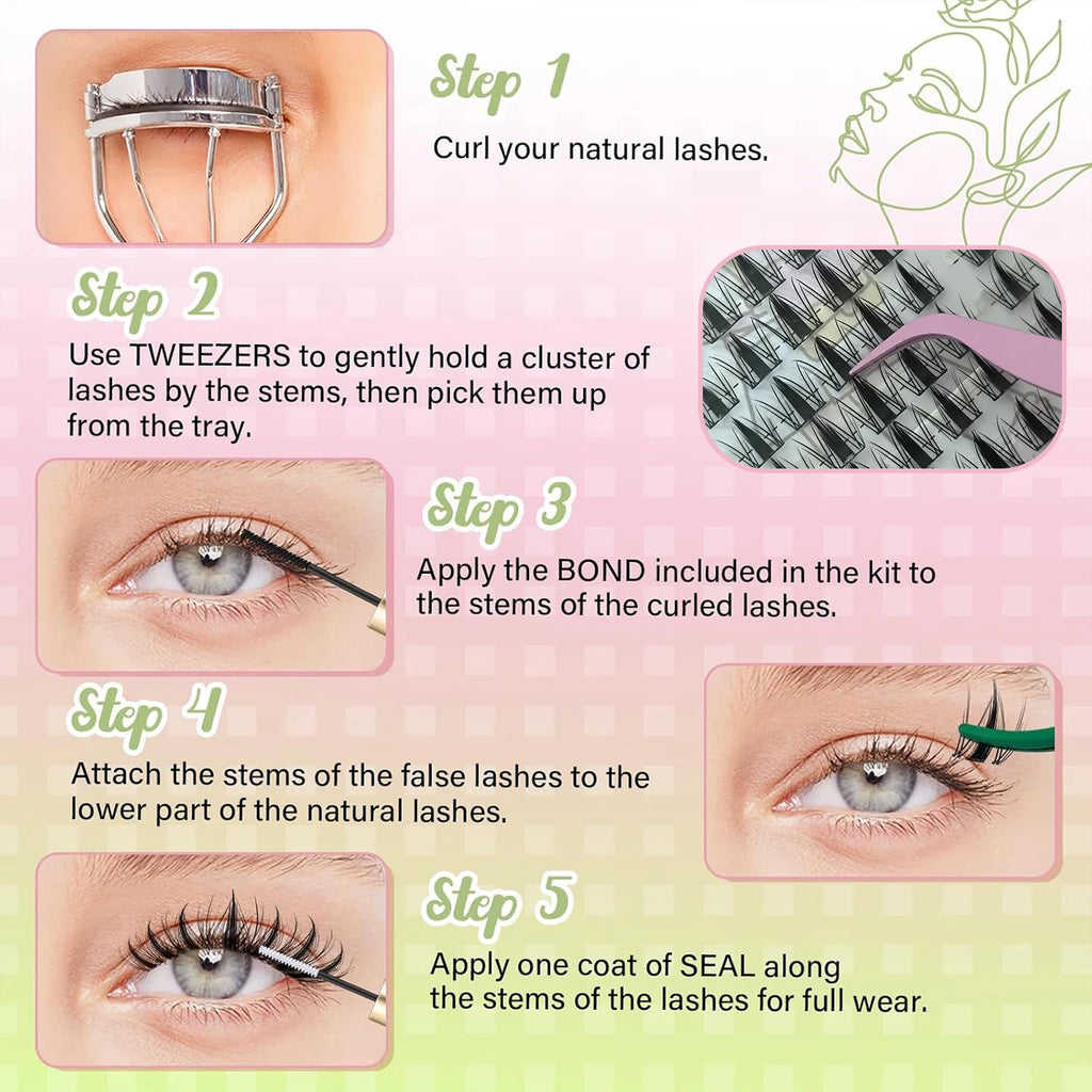 140 Cluster Korean-Style False Lash Extension Kit – Perfect for Cosplay Makeup & Natural Long Wispy Cat Eyes!