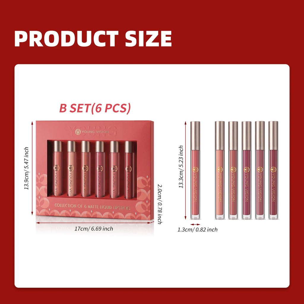 6pcs/pack lip gloss set, long-lasting non stick cup liquid lipstick velvet matte lip gloss