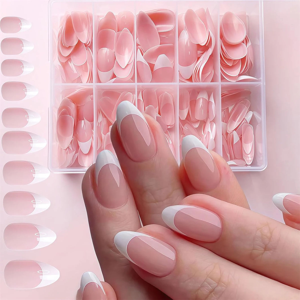 120 PCS Box Almond Shaped Pink Nail Piece White French Press On Nails Almond Shape Press On Nails Young Girls Acrylic Nails