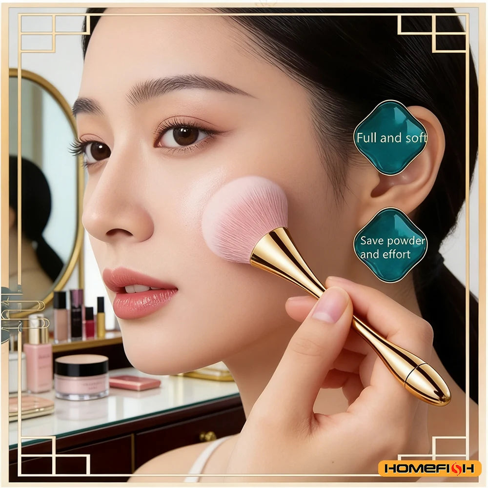Small Fluffy Soft Powder Brush for Blush & Setting Powder – Waist-Shaped Handle, Beauty Tool