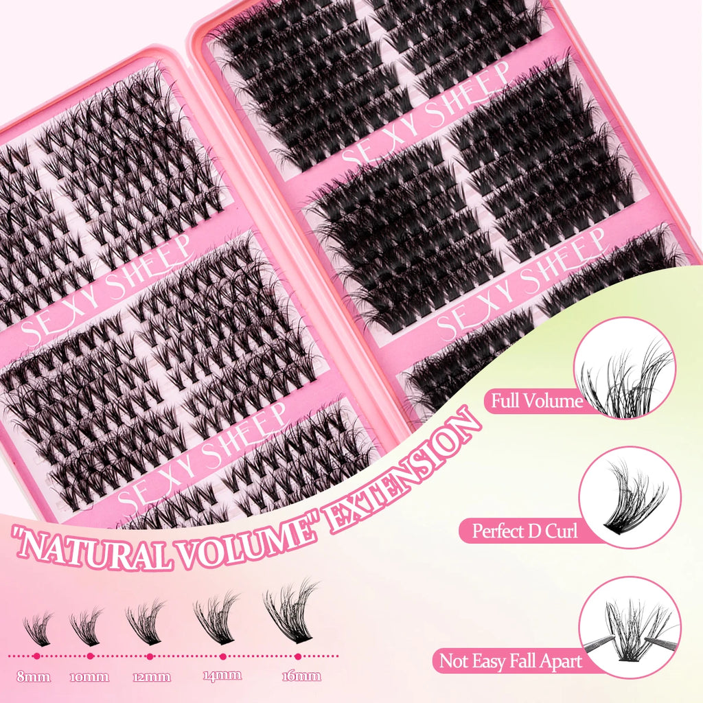 Lash Clusters Kit Cat Lashes with Lash Bond & Seal Cluster Eyelash Extensions Mix Styles Eyelash Clusters Kit DIY at Home Makeup