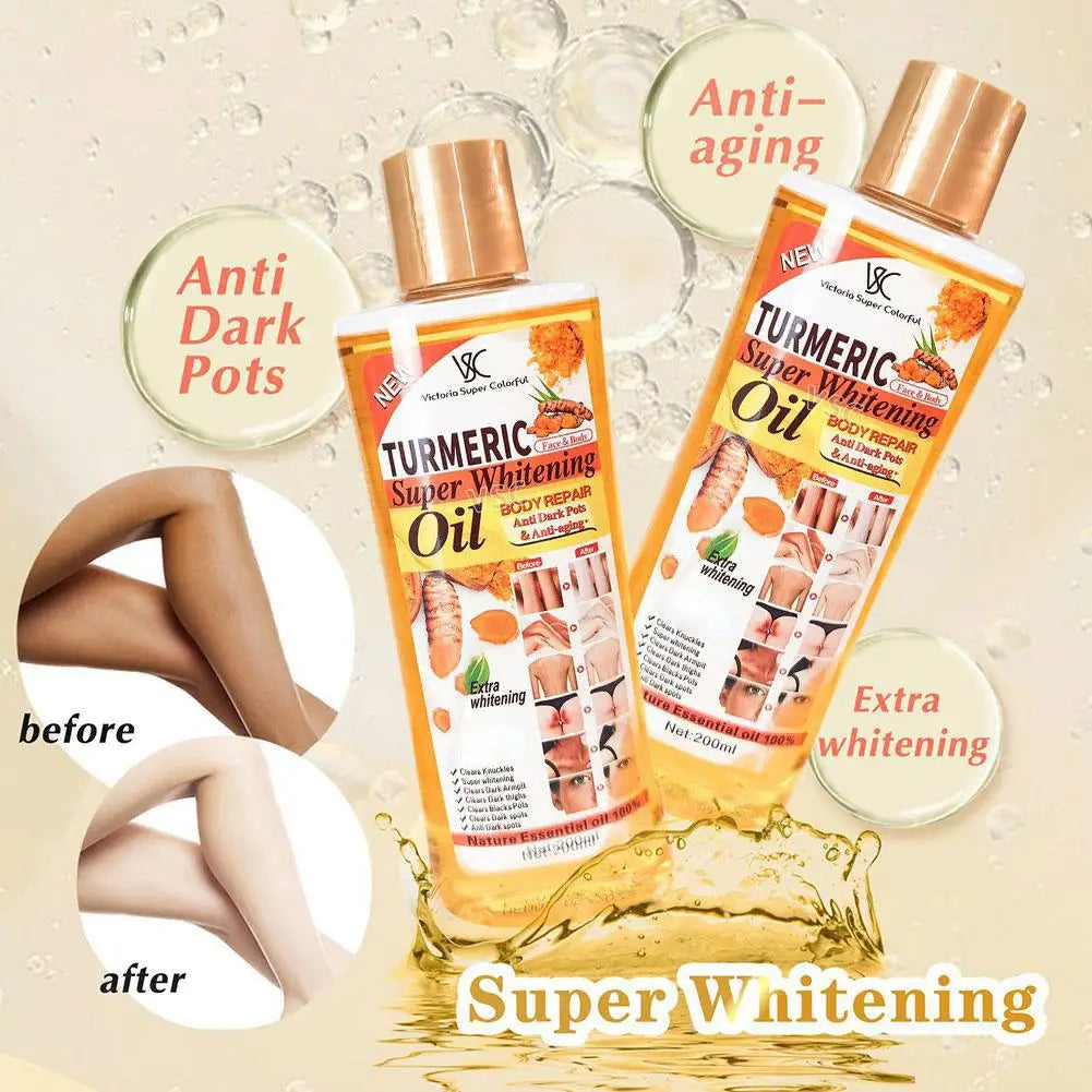 Turmeric Super Whitening Oil 200ml | Anti-Dark Spots & Anti-Aging Body Repair Essential Oil with Wheat Germ & Sweet Almond Oil