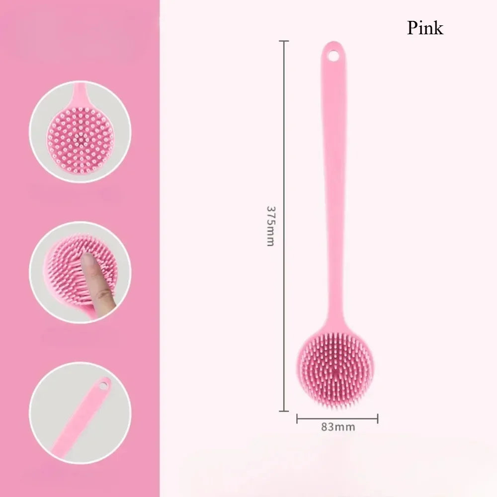 Silicone Long Handle Shower Brush Soft Haired Lazy Bath Tools Back Scrubber Sponge Exfoliating Skin Massager Bathroom Tools