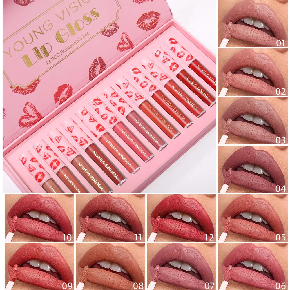 4pcs/10pcs/set Nude Lip Gloss Matte Velvet Lipstick Waterproof Long-lasting  Liquid Lipstick Women Moist Lip Tint