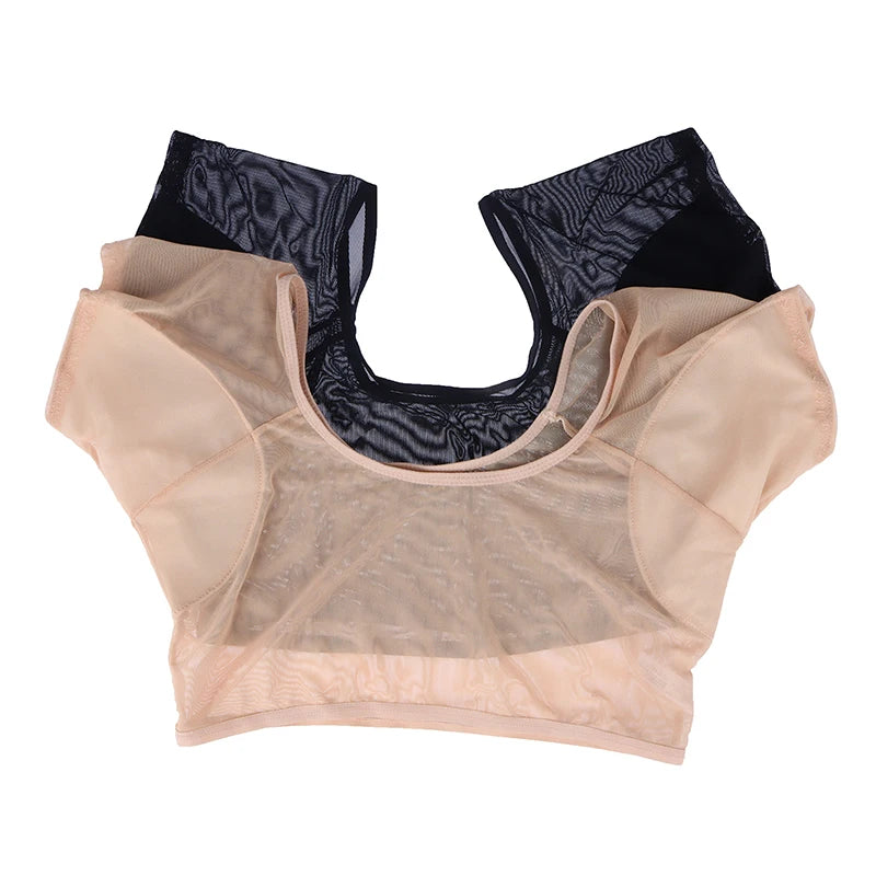Transparent Mesh Ultra-thin Vest Absorbent Deodorant Pad Women T-shirt Washable Sweat Proof Under Top With Underarm Sweat Pads