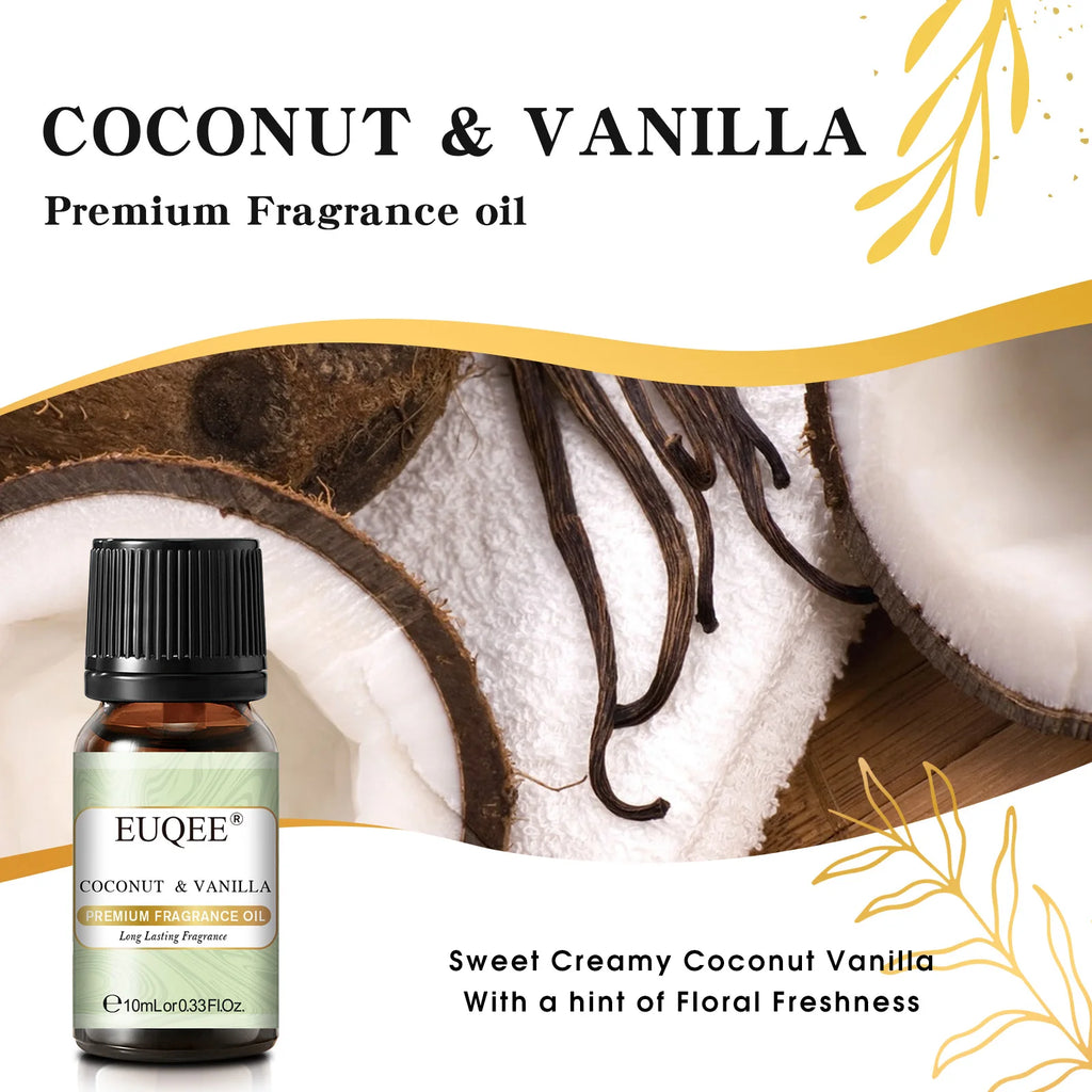 EUQEE 10ML Coconut & Vanilla Bubble Gum Fragrance Oil Coffee Pumpkin Pie Cedarwood Premium Aroma Oils For Making Candle,DIY Soap