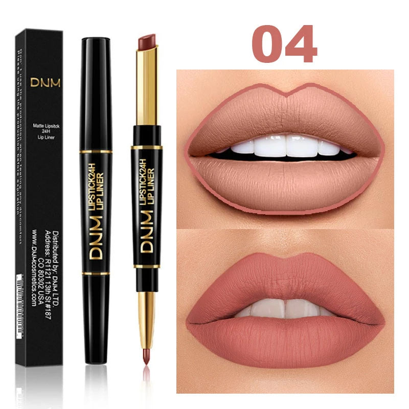 DNM 2 In 1 Matte Lipstick Pencil Double Head Lip Liner Pen Long Lasting Waterproof Lady Charming Nude Red Lipliner Pencil Makeup
