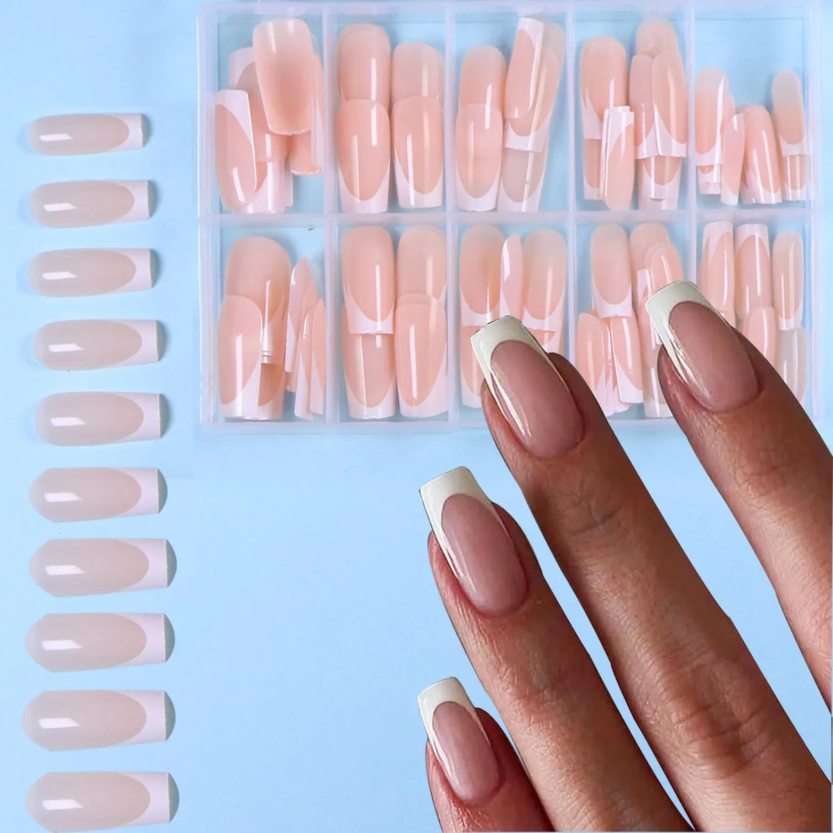 120pcs -box Almond White French Fake Nails for Stylish Women & Girls, Perfect for Daily Chic or Party Celebrations