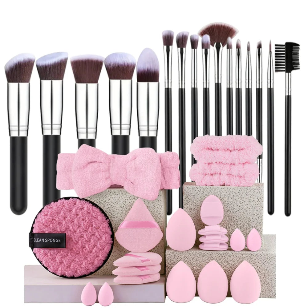 16Pcs Professional Makeup Brush Set Eye Shadow Contouring Foundation Highlight Setting Powder Blending Makeup Sponge Powder Puff