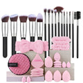 16Pcs Professional Makeup Brush Set Eye Shadow Contouring Foundation Highlight Setting Powder Blending Makeup Sponge Powder Puff