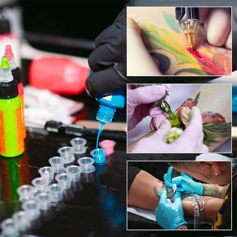 100PCS Clear Tattoo Ink Cups Plastic Pigment Cups for Permanent Makeup Disposable Tattoo Accessories