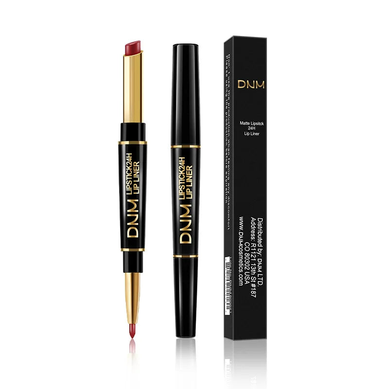 DNM 2 In 1 Matte Lipstick Pencil Double Head Lip Liner Pen Long Lasting Waterproof Lady Charming Nude Red Lipliner Pencil Makeup