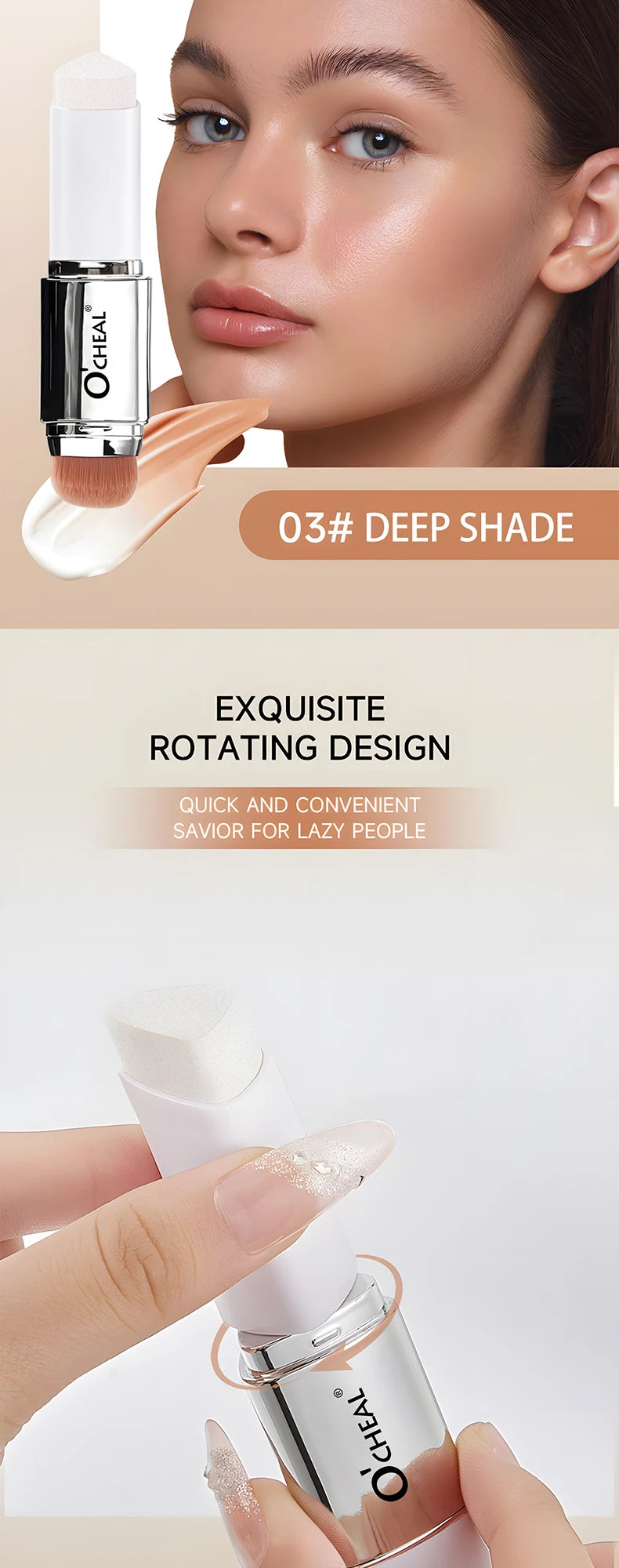 O'CHEAL Temperature Changing Foundation Stick Facial Coverage Blemishes Pores Double-Headed Face Matte Makeup Foundation Cream