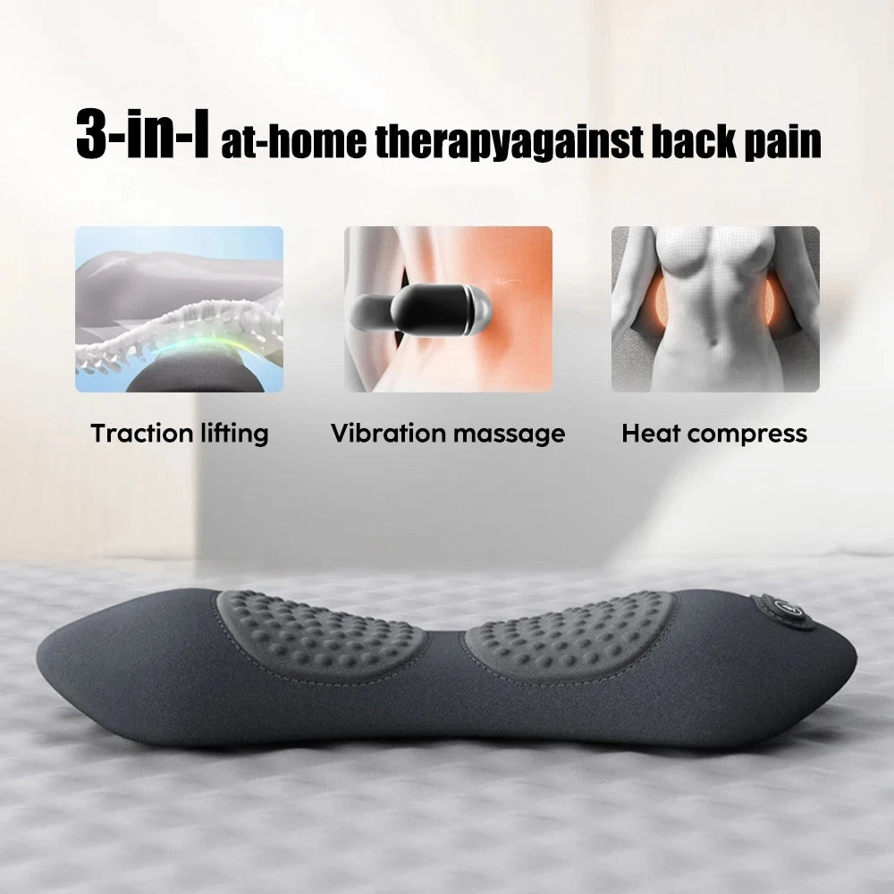 Heating Vibration Massage Pillow Electric Lumbar Support Pad Bed Sleeping Waist Protection Cushion Lying Flat Waist Pain Relief