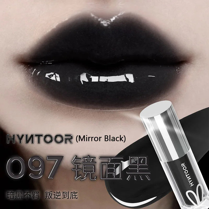 HYNTOOR Goth Lip Gloss Mirror Moist Nude Grey Black Silvery Fine Flash Low Saturation Lip Glaze Lasting Halloween Lip Makeup