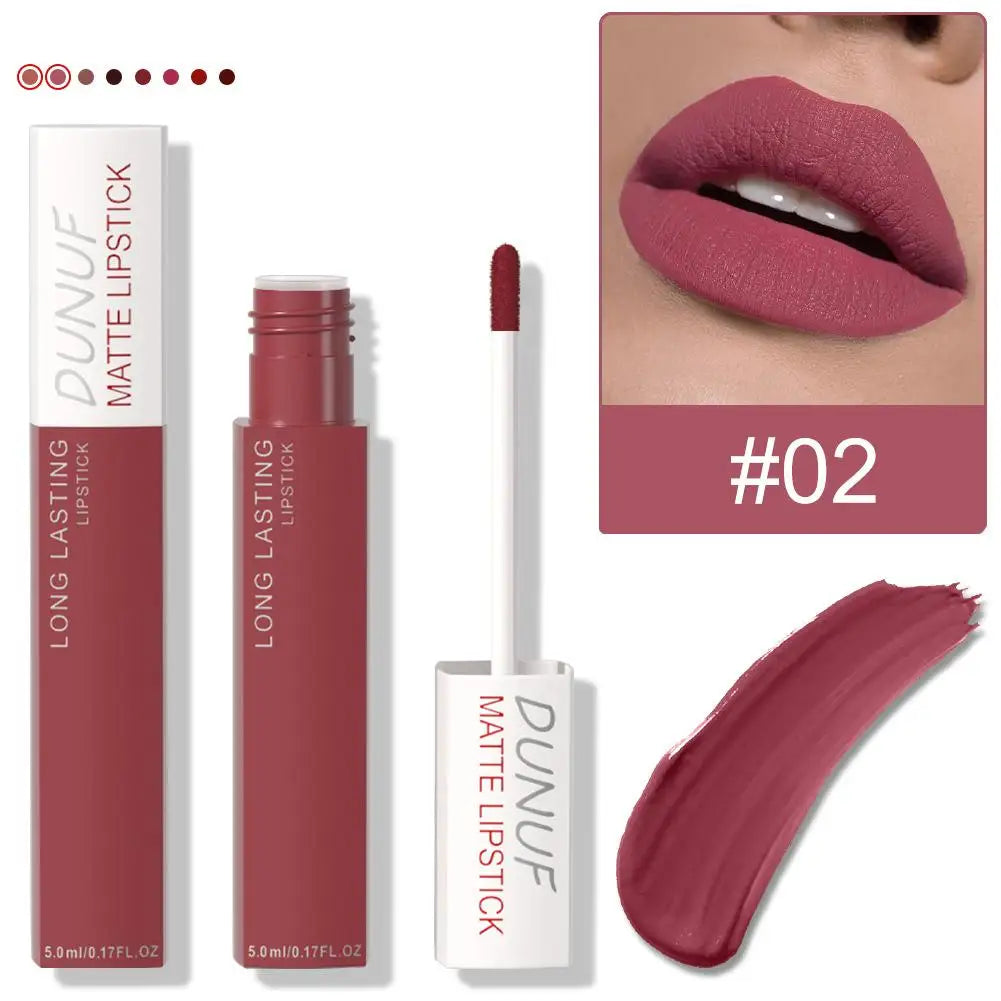 Non Stick Cup Liquid Lipstick Dark Purple Long Lasting Lip Gloss Matte Velvet Finish Resistant To Fading Waterproof Lip Cosmetic