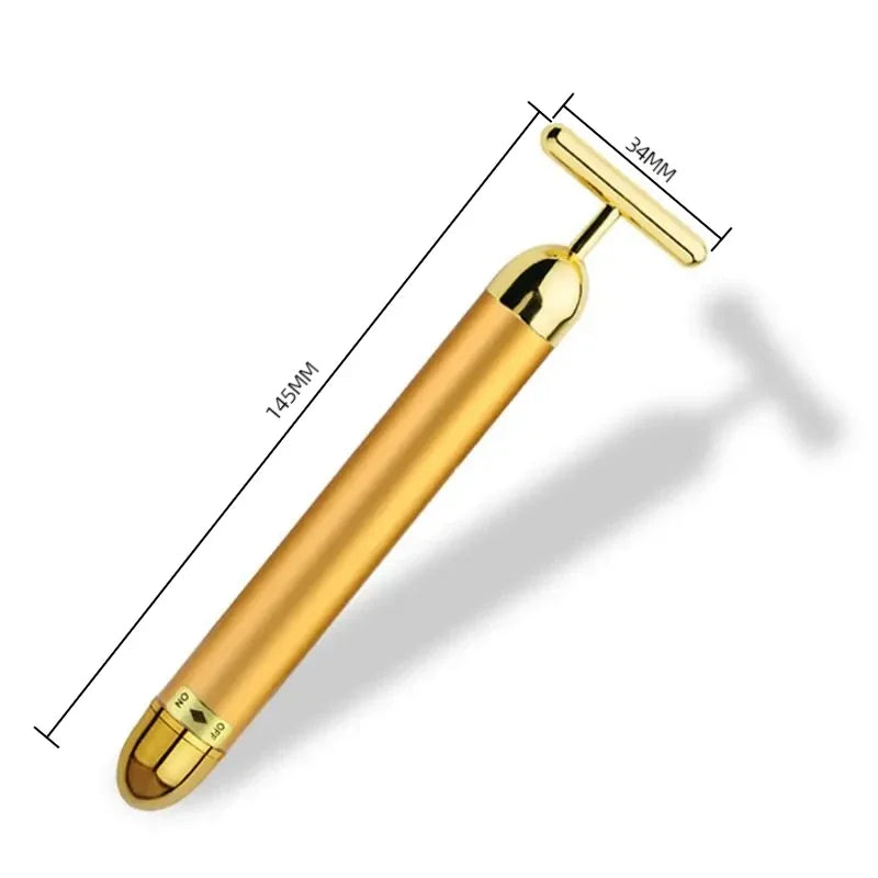24K Electric Face-Lifting Rose Gold Stick T-Shaped Tacial Massager Skin Tightening Electric Beauty Instrument