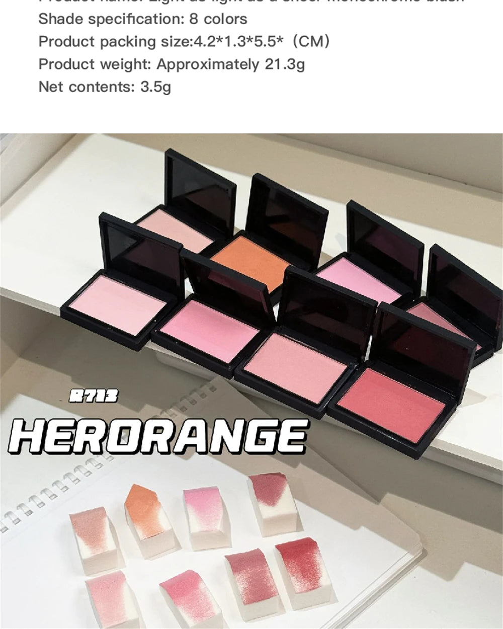 Monochrome Matte Blusher Palette Soft Silky Cheek Natural Facial Rouge Plate Lasting Nude Low Saturation Powder Blusher Disk