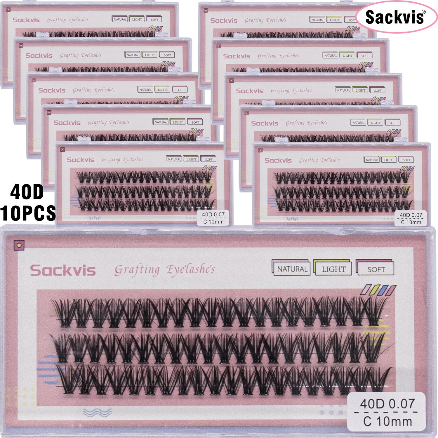 10 boxes of 20D/40D DIY eyelash sets suitable for beginners, with mixed lengths of 10/12/14mm eyelash clusters soft and durable,