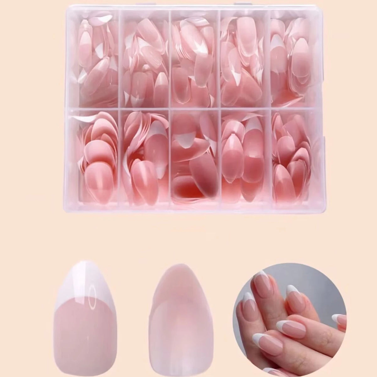 120pcs -box Almond White French Fake Nails for Stylish Women & Girls, Perfect for Daily Chic or Party Celebrations