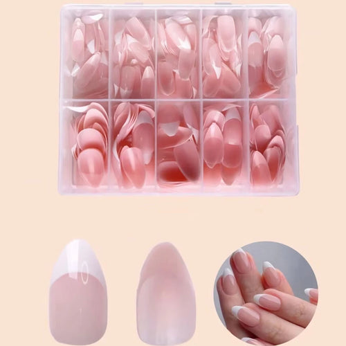 120pcs -box Almond White French Fake Nails for Stylish Women & Girls, Perfect for Daily Chic or Party Celebrations