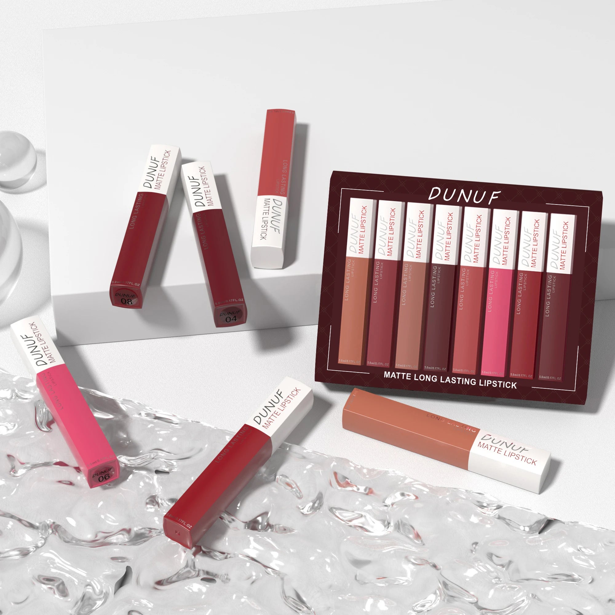 Long-Lasting Lip Gloss Lipstick 8pcs/set: Matte Non-Stick Cup Waterproof Nude Deep Red Mauve Christmas And Valentine's Day Gifts