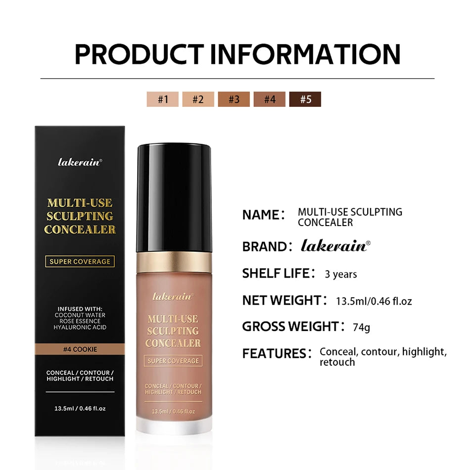 Long-lasting Coverage Concealer Matte Foundation Multi-Use Cream Oil Free Highlight and Retouch Face Makeup Products for Women