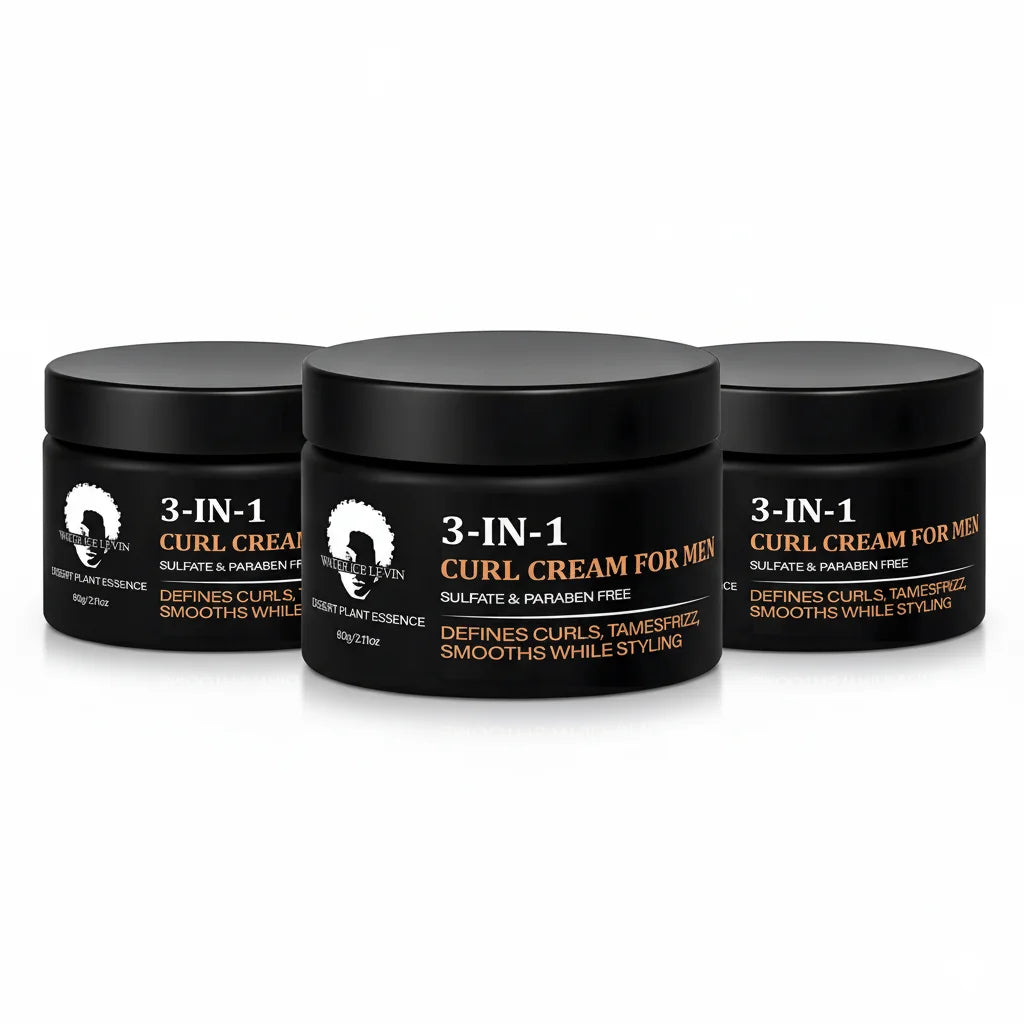 Men's 3-in-1 Curl Cream with Collagen & Coconut Oil - Defines Curls, Tames Frizz, Smooths Styling, Sulfate & Paraben Free 60g