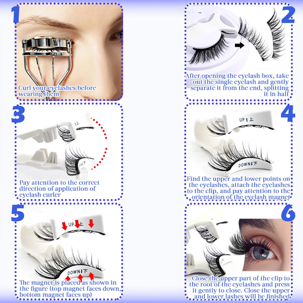 Magnetic Lashes Kit 1Pairs 3D Fake Mink Soft Natural Fluffy Manga Reusable False Eyelashes Free Glue Magnet Band Makeup Tools