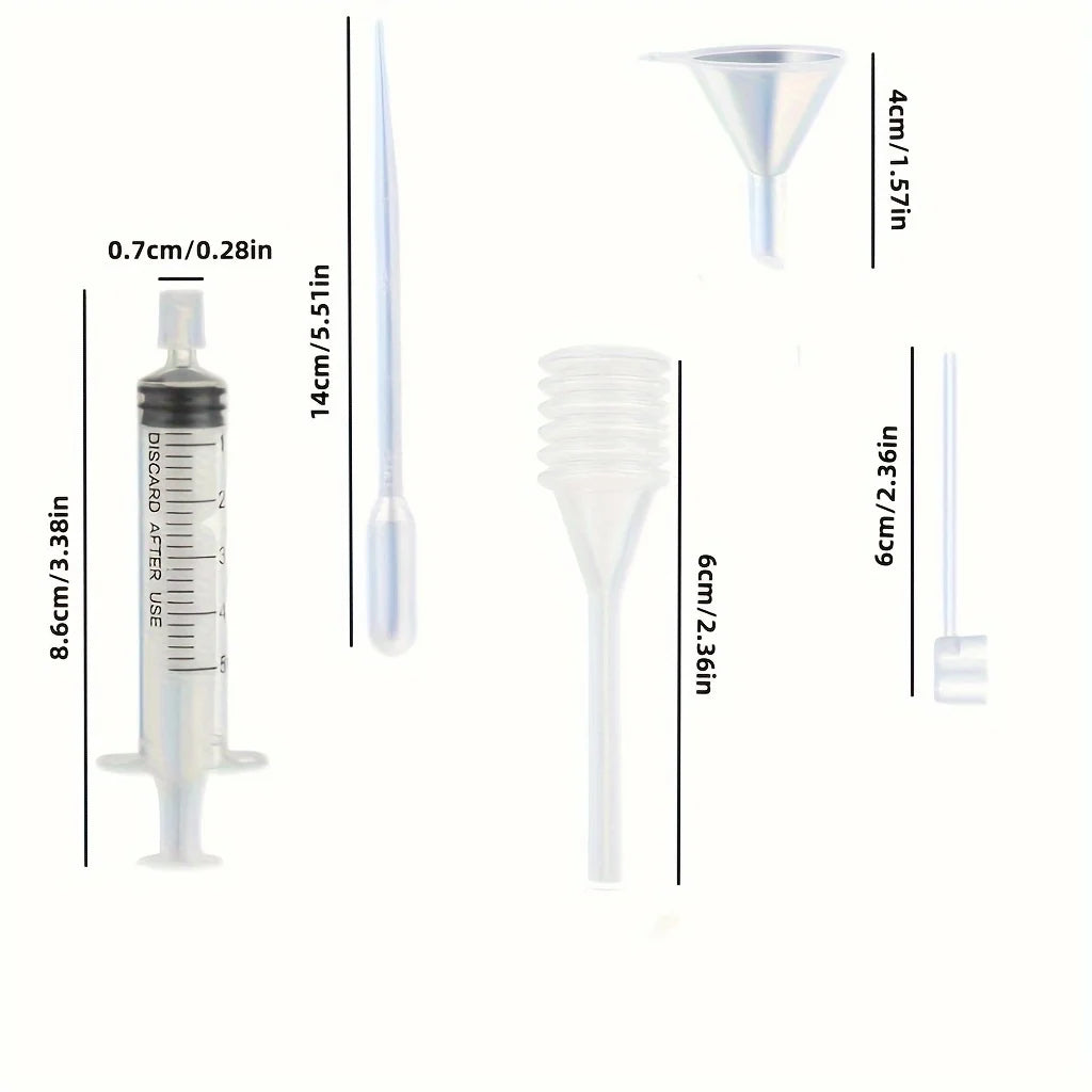 12-piece perfume dispenser set - 2 syringes, 2 pipettes, 2 perfume separators, 2 converters, 2 funnels, 2 spring-loaded pipettes