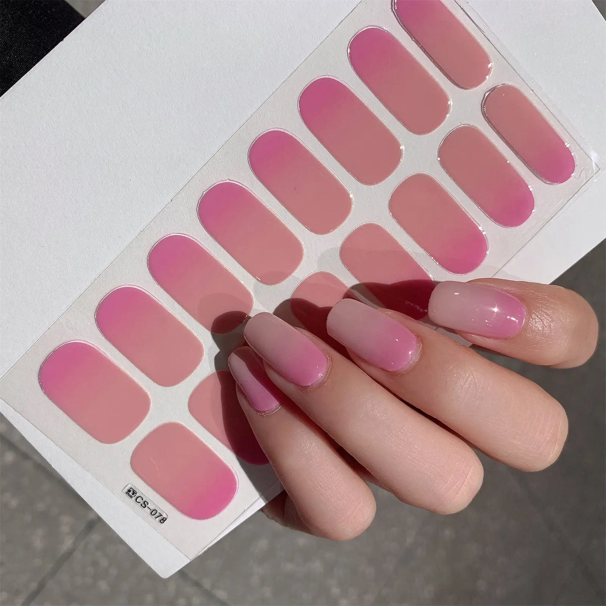 1 Sheet Semi Cured Wrap Gradient Nail Sticker Multi Color Solid Gel Full Cover Slider No Need UV Lamp Cured Fast Gel Nail Decal