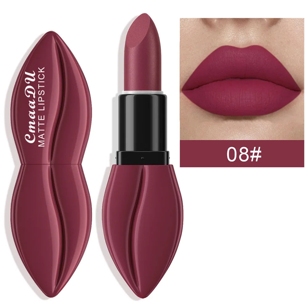 1pcs Matte Lip Gloss Lipstick, High Pigment Waterproof Velvet Long Lasting, Deep Red, Nude, Y2K Christmas Valentine's Day Gifts