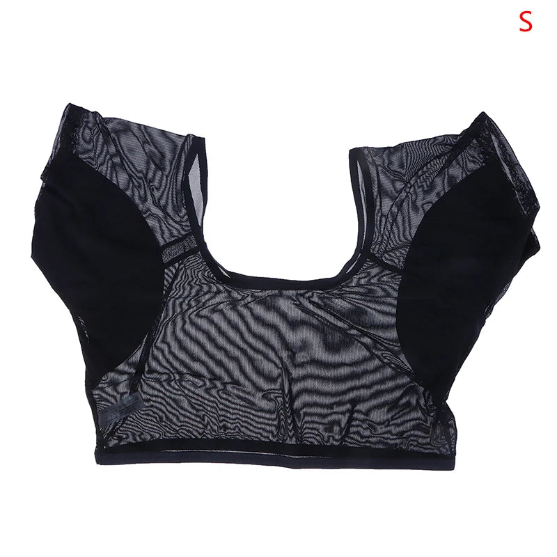 Transparent Mesh Ultra-thin Vest Absorbent Deodorant Pad Women T-shirt Washable Sweat Proof Under Top With Underarm Sweat Pads