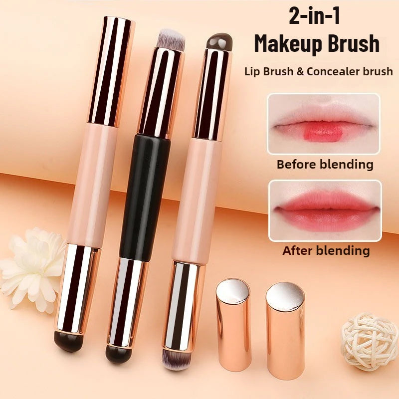 2 In 1 Silicone Lip Brush Concealer Brush Wooden Handle Lipstick Lip Balm Applicator with Cap Travel Makeup Brush Beauty Tools