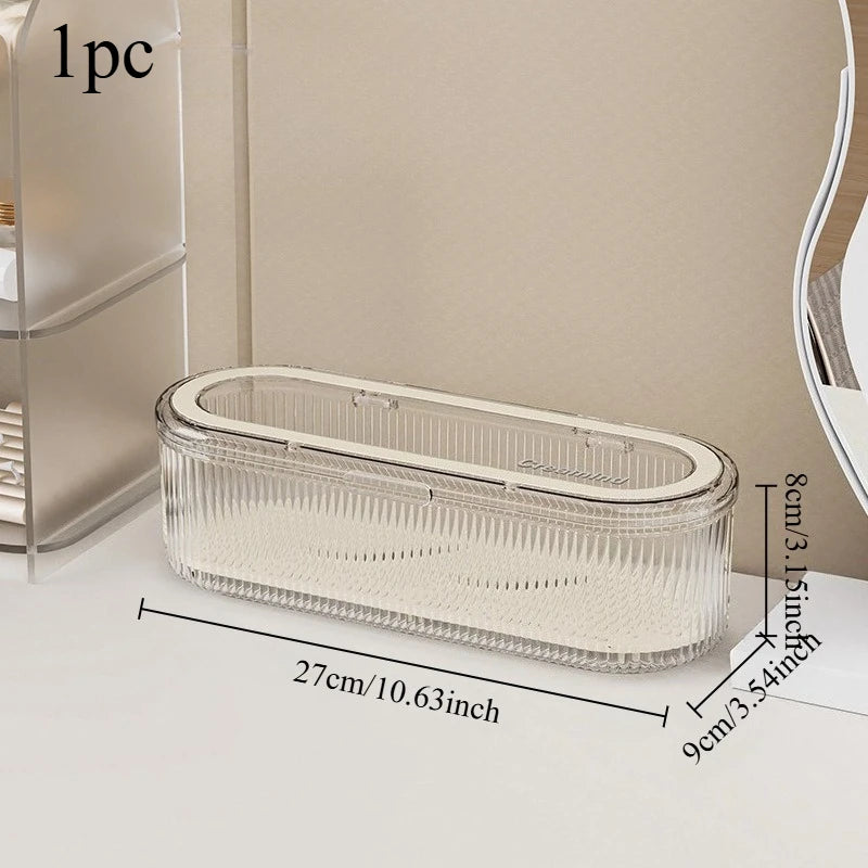 1pc Transparent Makeup Brush Organizer with Lid Cosmetic Brush Storage Box Dustproof Acrylic Holder Vanity Bathroom Accessories