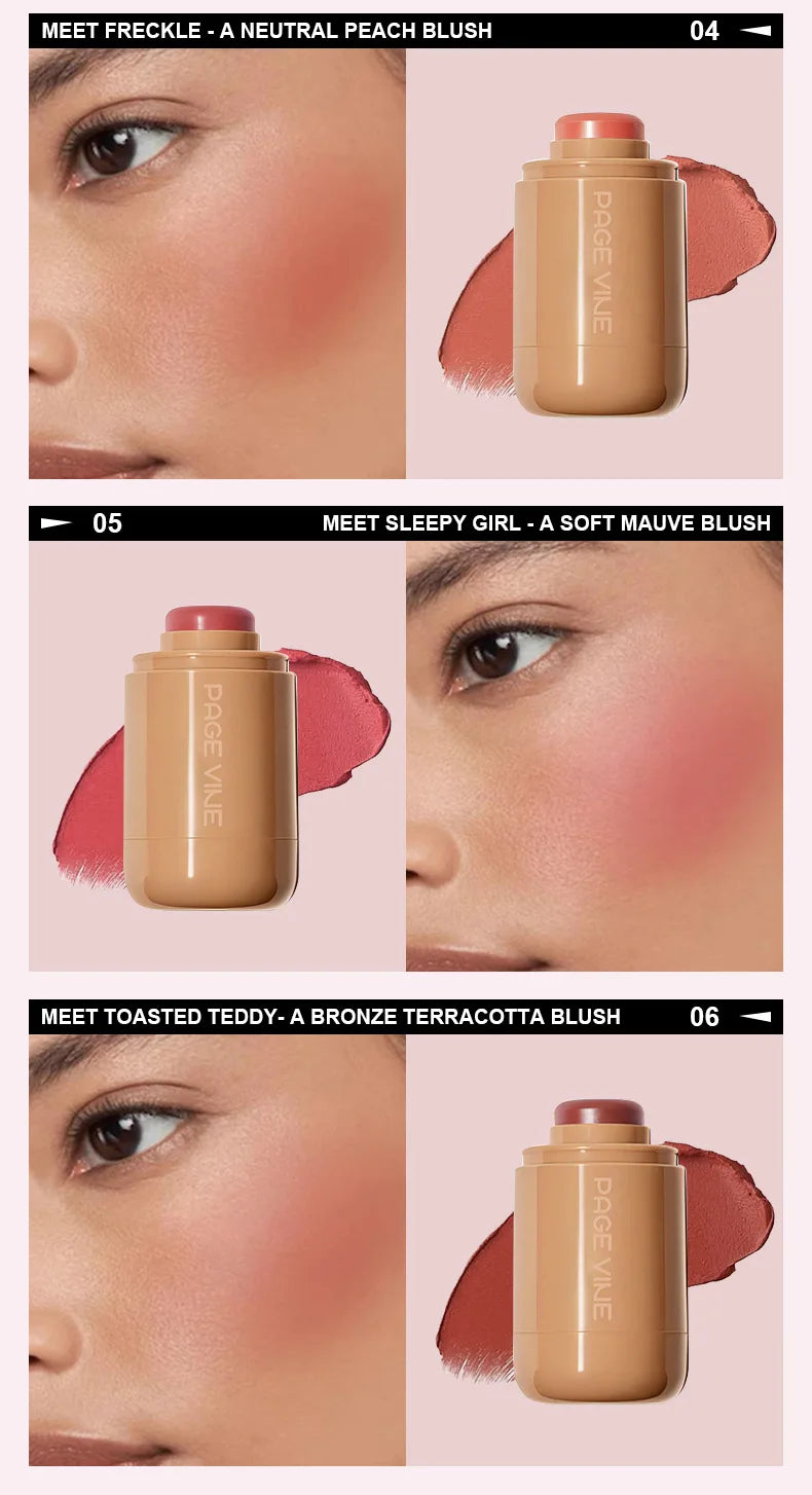 New Blush Stick 3-in-1 Cheek Lip Tinted Moistured Blush Stick Silky Brighten Blush Cream Blusher Cosmetics Tubes Matte Contour