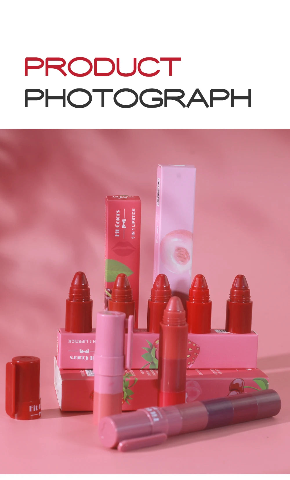 5-in-1 Fruit Velvet Matte Lipstick Set, Long-Lasting, Highly Pigmented, Moisturizing Lip Balm, Smooth Application for Soft lips