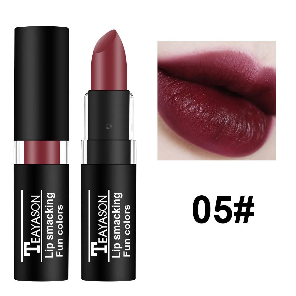 TEAYASON Matte Lipsticks 12 Colors Waterproof Long Lasting Lip Stain Non-stick Cup Sexy Red Black Lipstick Pigment Lip Cosmetics
