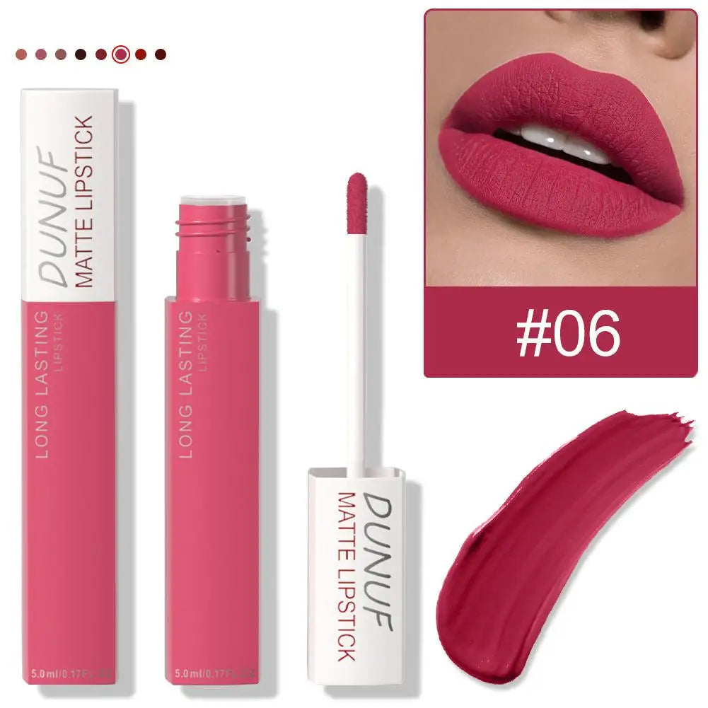 Non Stick Cup Liquid Lipstick Dark Purple Long Lasting Lip Gloss Matte Velvet Finish Resistant To Fading Waterproof Lip Cosmetic