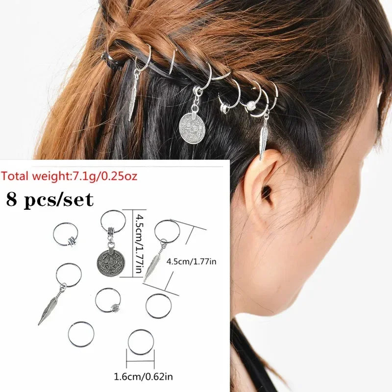5-8Pcs Metal Hollow Out Hair Ring Accessories,Beads Hair Braid Rings Clips Dread Locks Hair Braiding Metal Cuffs Decoration Gold