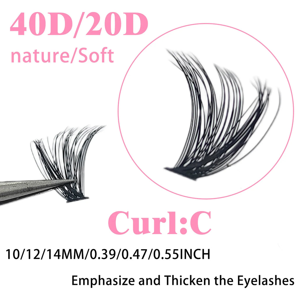 10 boxes of 20D/40D DIY eyelash sets suitable for beginners, with mixed lengths of 10/12/14mm eyelash clusters soft and durable,