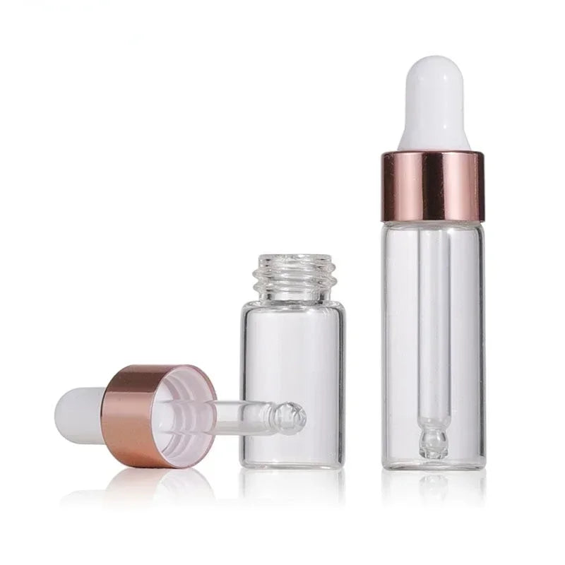 10pcs Mini Dropper Bottles Glass Empty Essential Oil Aromatherapy Bottles 1ml 2ml 3ml 5ml Rose Gold Cap Pipettes Bottles