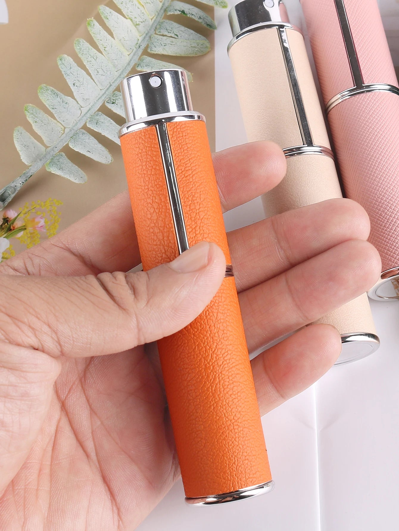 10ml rotary leather perfume bottle, empty refillable travel container, empty cologne bottle, portable spray bottle, pocket size