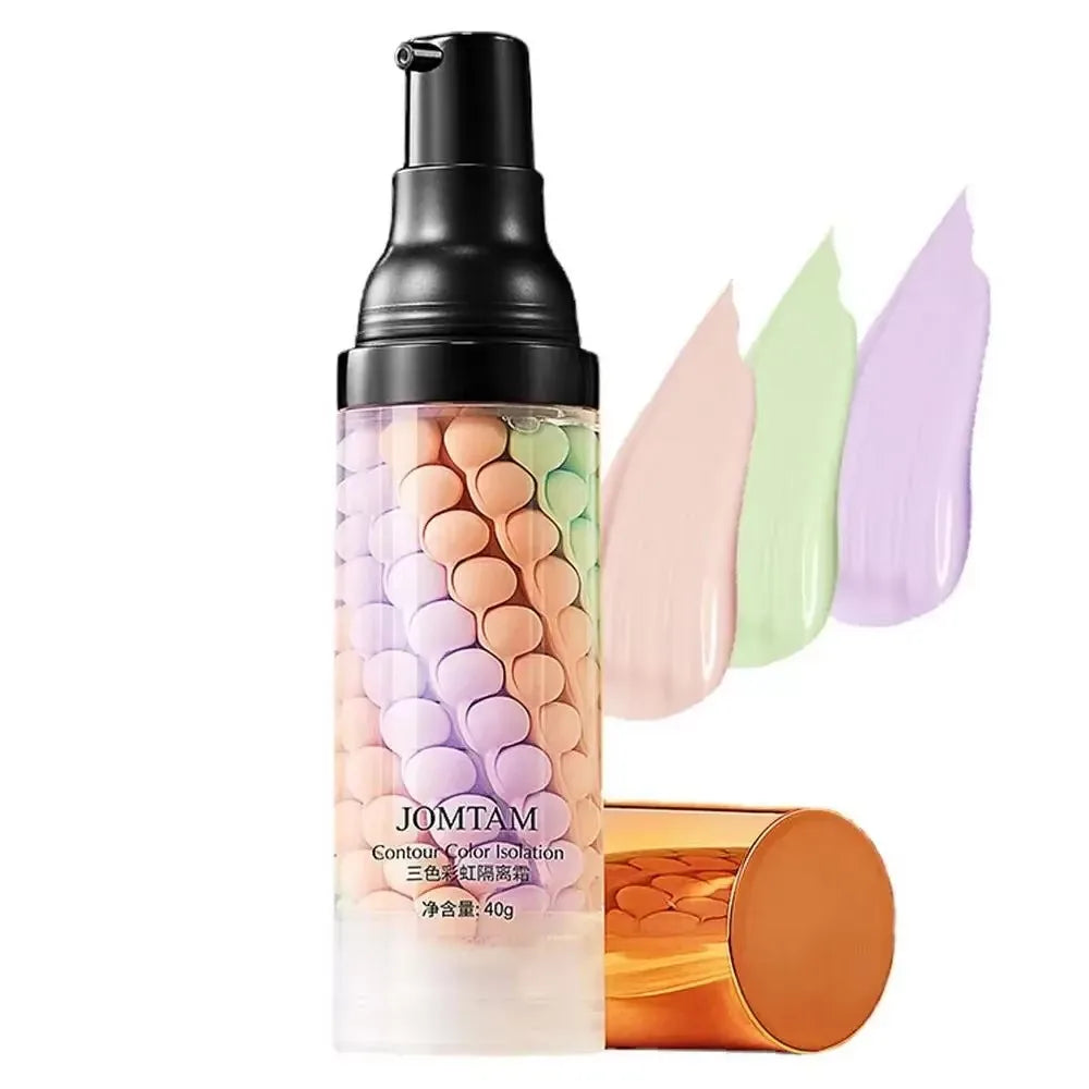 Face Makeup Primer Tri-color Cream Contour Color Isolation Waterproof Makeup Foundation Natural Makeup Base Cream 40g