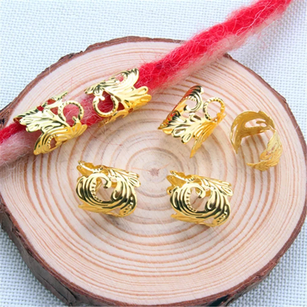 5-8Pcs Metal Hollow Out Hair Ring Accessories,Beads Hair Braid Rings Clips Dread Locks Hair Braiding Metal Cuffs Decoration Gold