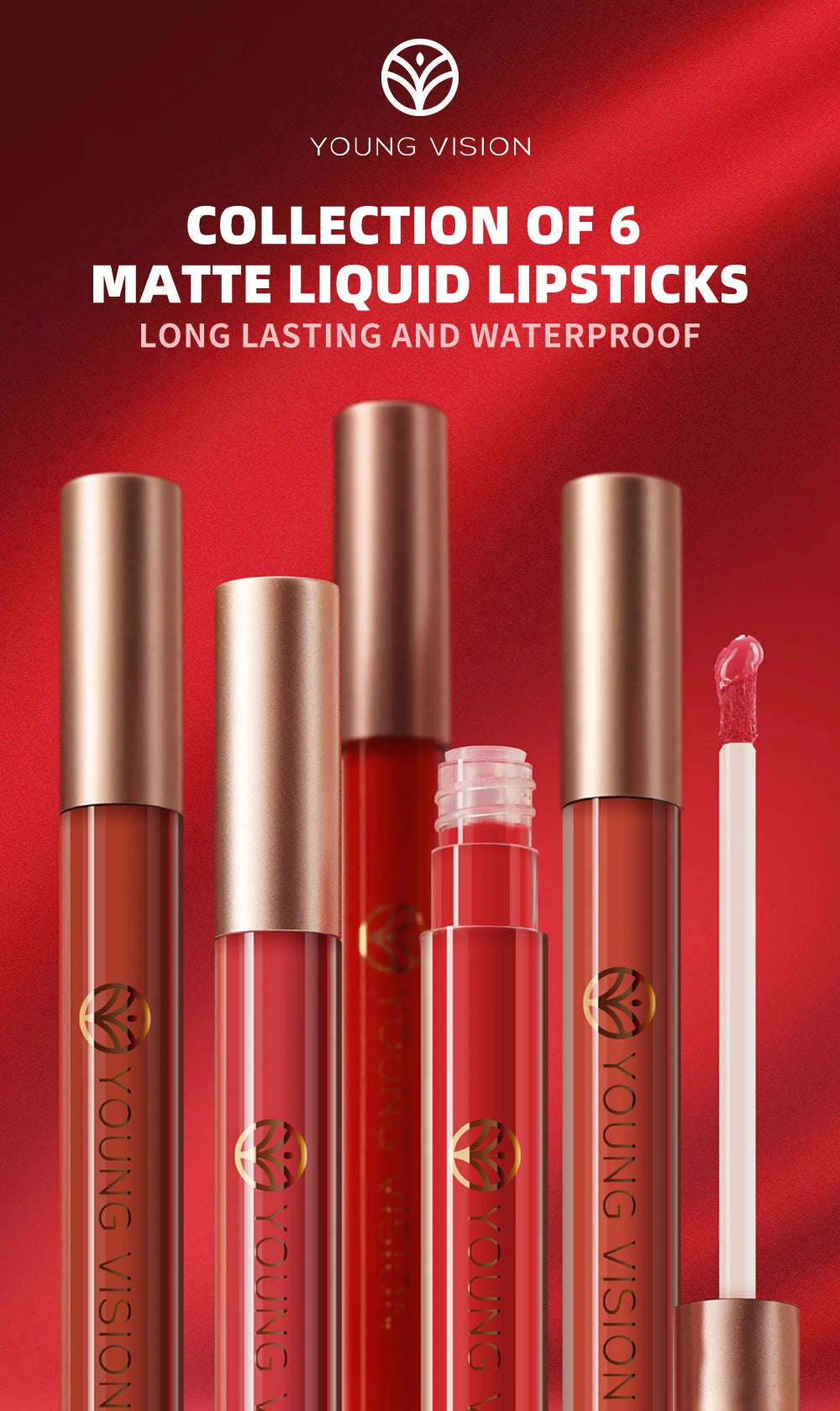 6pcs/pack lip gloss set, long-lasting non stick cup liquid lipstick velvet matte lip gloss