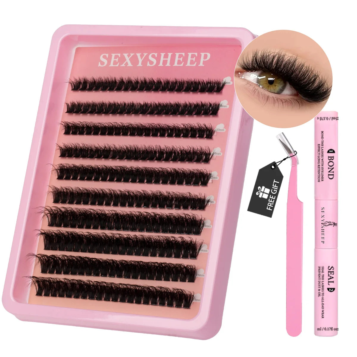 Lash Clusters Kit Cat Lashes with Lash Bond & Seal Cluster Eyelash Extensions Mix Styles Eyelash Clusters Kit DIY at Home Makeup